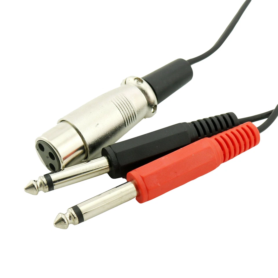 1FT XLR Female Socket to Dual Mono 6.35mm 1/4" Mono Male Plug Y Splitter Cable - Image 2 of 4