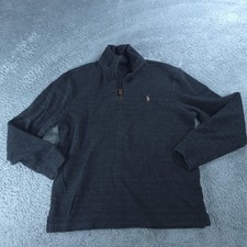 Polo Ralph Lauren Sweater Mens Medium Gray 1/4 Zip Mock Neck Cotton Knit Logo