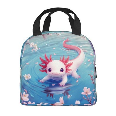 Funny Axolotl Lunch Box Cherry Blossoms Insulated Lunch Bag for