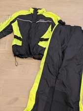 OLYMPIA MOTO SPORTS RIDING 2 Piece REFLECTIVE MATERIAL Jacket pant SIZE M/L EUC 