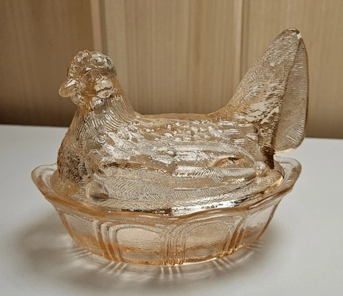 Fenton Glass Hen On Nest Pink / Split Tail Covered Candy Dish Depression / Flaws