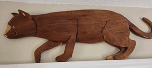 Hand crafted 3D Intarsia Wood Art KITTY CAT Sign Wall Plaque