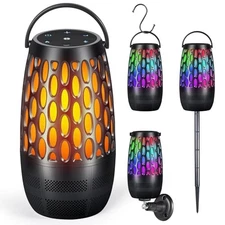 Upgraded Outdoor Speakers with Flame & RGB Lights, 10W HD Stereo, 1 Pack