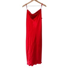 BEBE NWT Red Satin Midi Slip Dress Size M Draped Bust Y2K Romantic Dainty Fairy