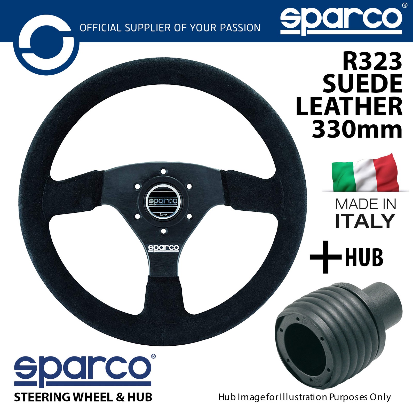 Sparco R323 Suede Steering Wheel 330mm & Hub fits VAUXHALL ASTRA MK4 (G) 98-04