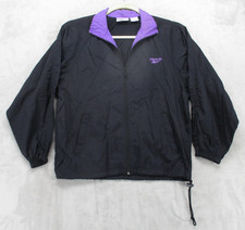 Vintage Reebok Jacket Mens Small Black Purple Nylon Windbreaker 90s Track