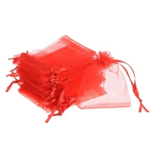 Organza Bags, 50 Pcs 3.54x2.8 Inch Drawstring Mini Pouches, Red