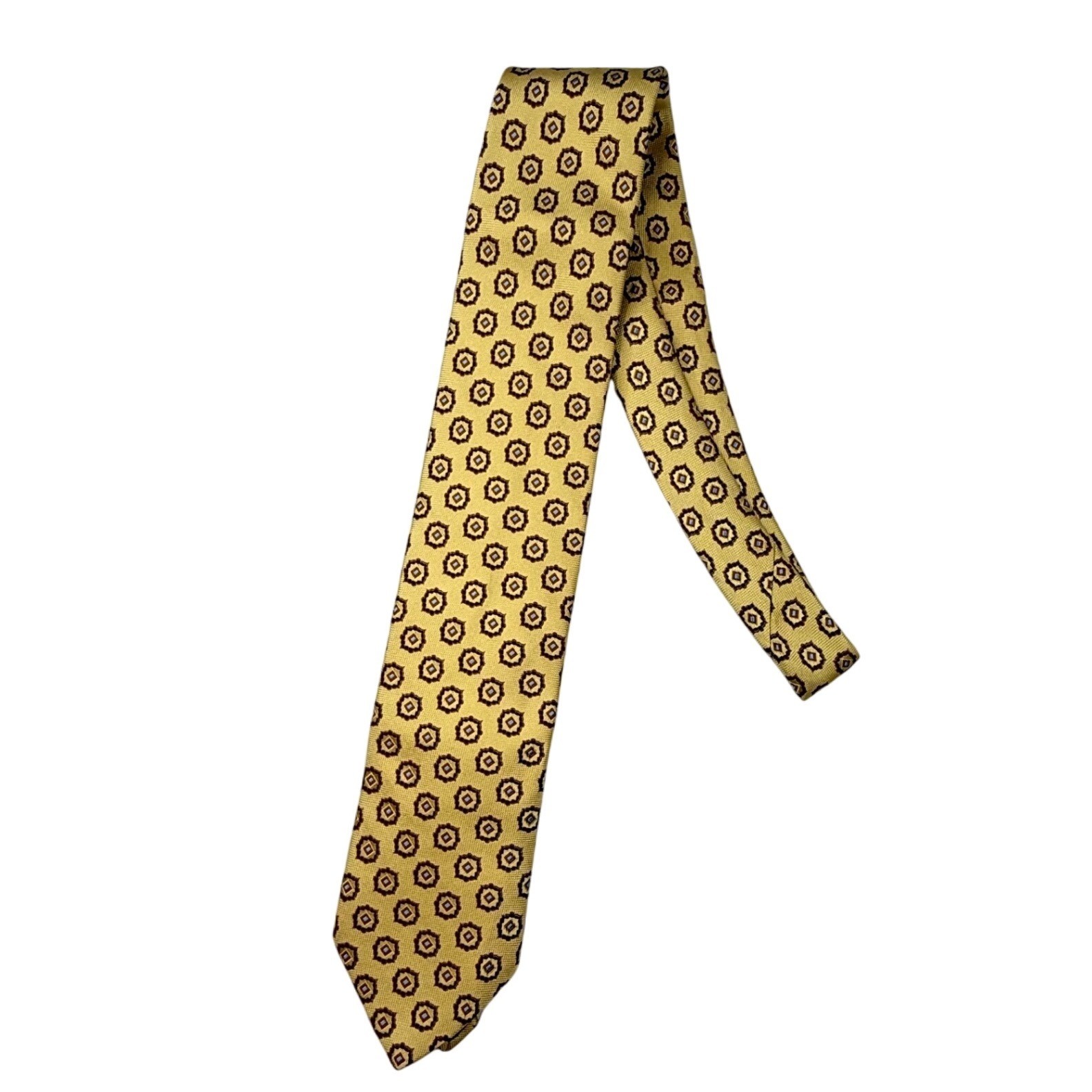 Robert Talbott Extra Long Yellow Geometric Silk N… - image 1