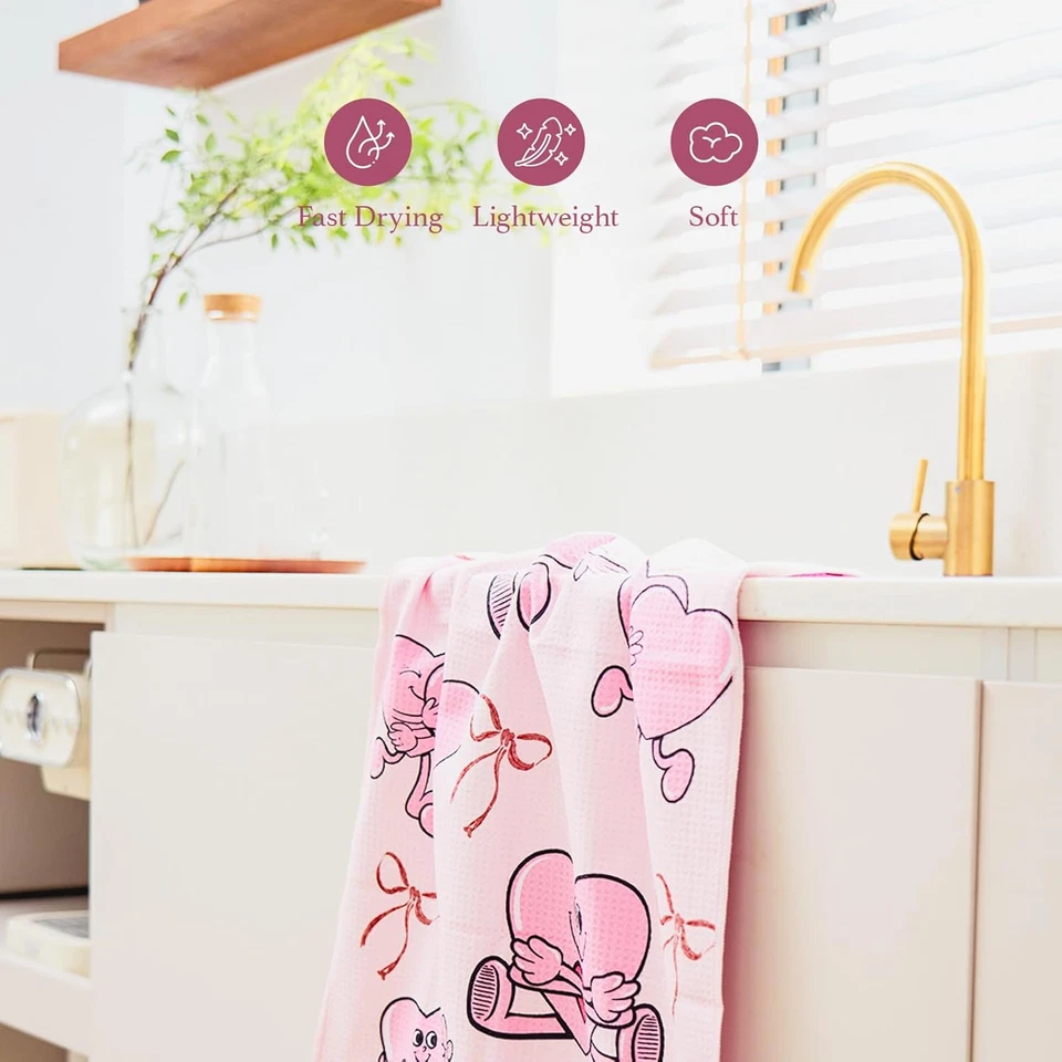 Festive Hearts Quick-Dry Microfiber Kitchen Towels - 2-Pack Set - Image 3 of 4