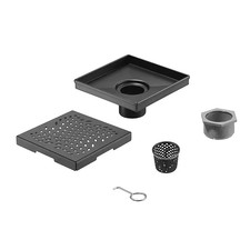 4 In. Square Stainless Steel Shower Drain with Wave Pattern, Matte Black