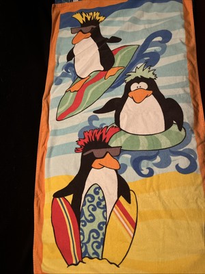 Disney Club Penguin RARE Original Beach Towel~ Surf Waves Water Pool Bath 30x55