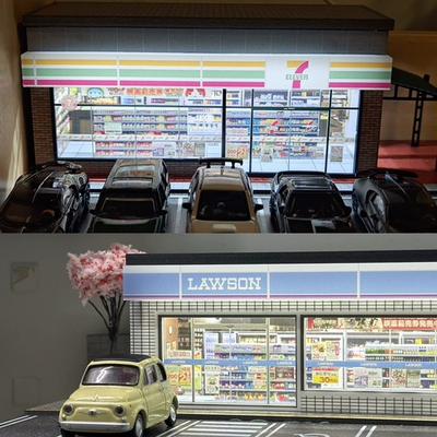 #ad 1 64 Diorama Diecast Car Garage Model LED City Street Building Store Display Toy $17.00