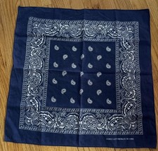 Vintage Blue Bandana 100 Cotton Paisley Pattern Classic Handkerchief 21"