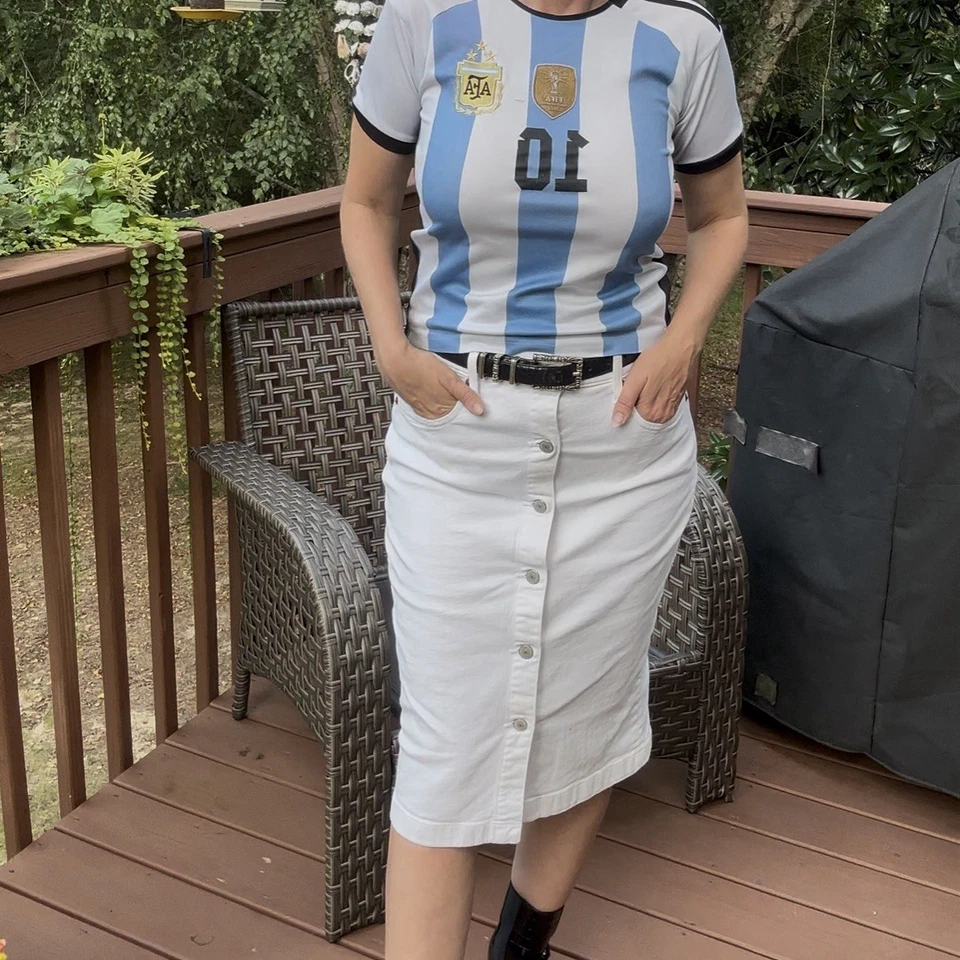 Polo Ralph Lauren White Button-Front Denim Midi Skirt | Preppy Chic | Size 8 - Image 3 of 4