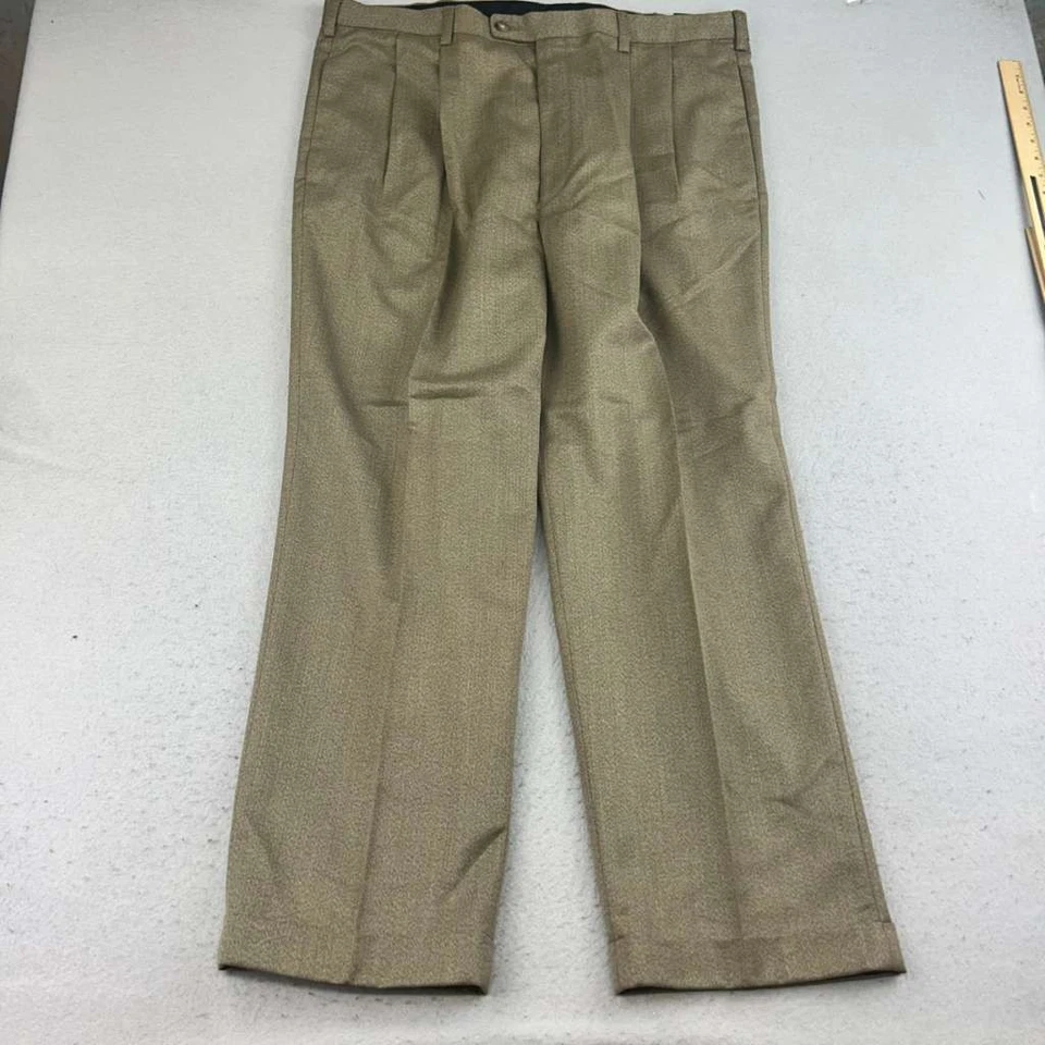 Calça John Henry Masculina 40X30 Lã Marrom Dinâmica Plissada Algemada Perna Reta Nova Com Etiqueta - Imagem 3 de 4