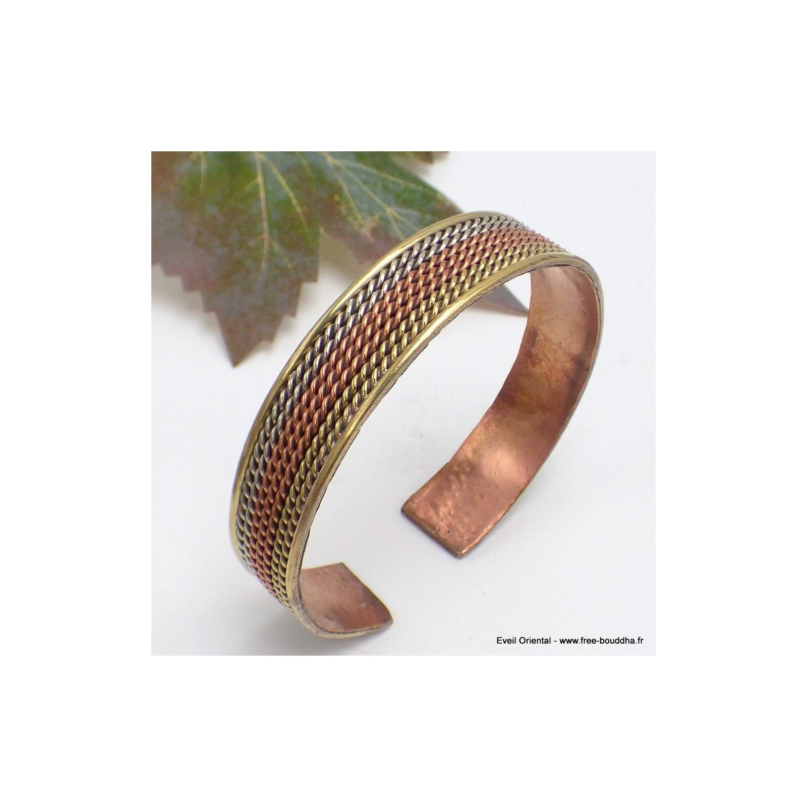 Bracelet tibétain trois métaux AA51.6 jonc ajustable anti-stress mixte