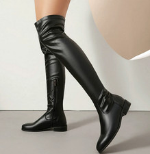 Women's Comfort Over The Knee High Long Boots Leather Flats Riding Shoes Casual