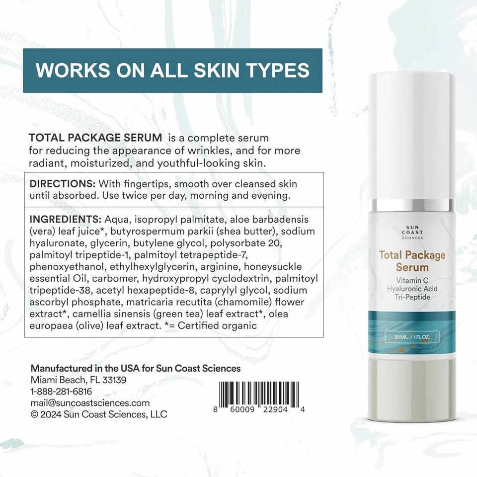 Sun Coast Science Total Package Serum, Vitamin C, Hyaluronic Acid, 1 Ounce - Image 4 of 4