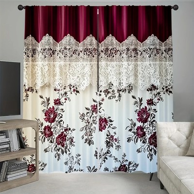 3D Flower Pattern Printed Curtains Christmas Decorations Bedroom and Living Room