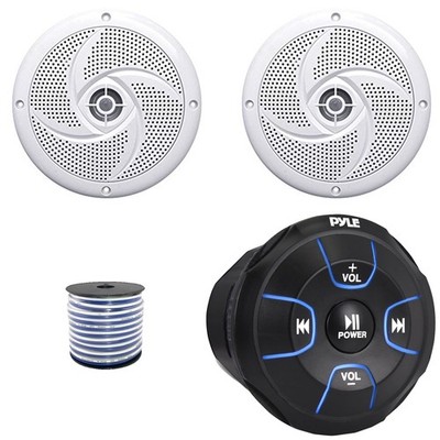 Pyle PLMRBT18 Bluetooth Marine Controller, 2x 4'' 100W Peak Low Profile Speakers