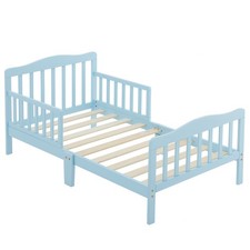 Blue Painted Pine Wood Toddler Bed with Side Rails Single Layer Bed for Children