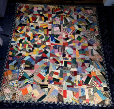 Great Vintage Crazy or Patchwork Quilt Bedspread 72" by 87"
