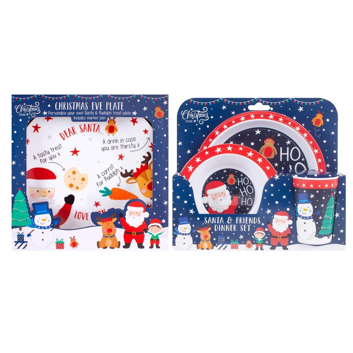 Christmas Eve Toddler Dinner Set Plate Bowl And Cup Festive Santa