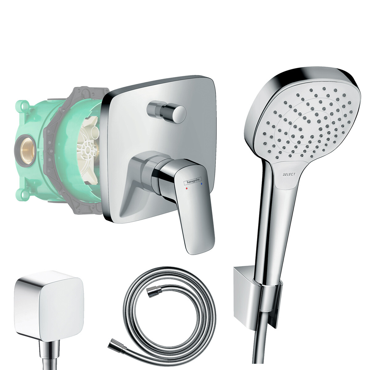 Душевая кабина Hansgrohe, предназначенная для использования в логистических центрах, включает в себя: