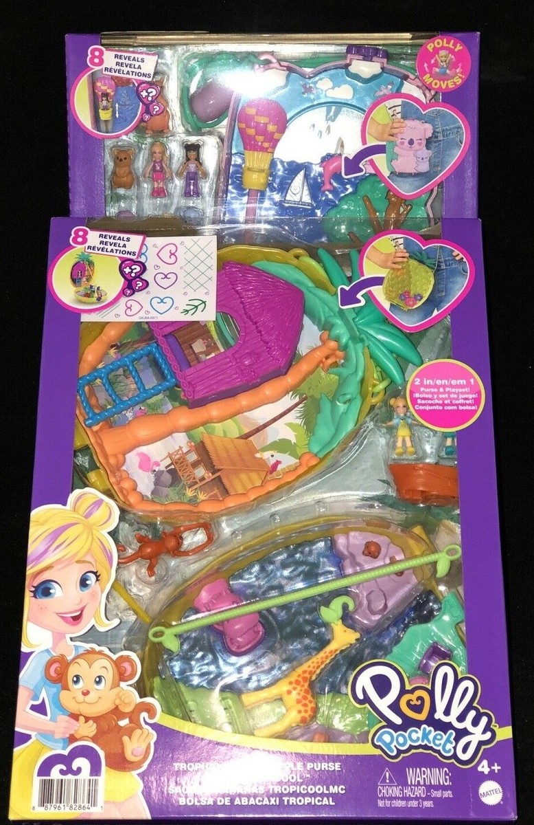 Polly Pocket Cofre Colgante En Forma De Piña, Con Muñecas Polly Y Lila, Accesorios De Safari Y Barco, Para Niñas De 4 Años