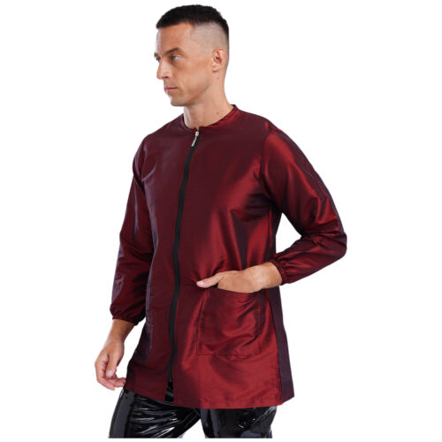 Unisex Long Sleeve Zipper Pockets Robe Gown Smock Jacket for Hair Barber Salon - Picture 43 of 113
