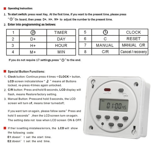 CN101A AC/DC 12V Digital LCD Power Programmable Timer Time Switch Relay with ... - Picture 5 of 7