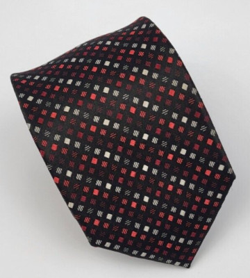 Unbranded Silk Tie Black Gray Red Geometric Men Necktie 58 x 2.75