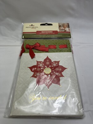Paula Deen Holiday Invitations 8 Cards and Envelopes Poinsettia