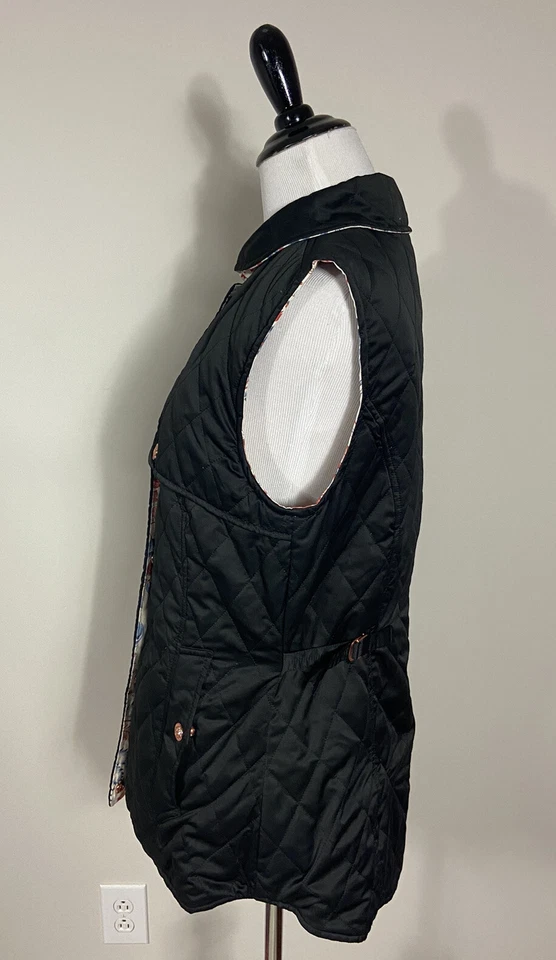 Chaleco Nanette Lepore M Negro Rojo Azul Blanco Floral Sin Mangas Reversible Foto 2 de 4