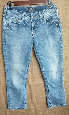 Silver Jeans Womens 29 Blue Faded Denim Mid Capri Suki Thick Stitch W29 