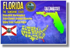 Florida Geography - NEW U.S State Travel POSTER
