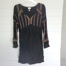Knox Rose Women's Casual Long Sleeve V-Neck Boho Dress Black Size Small