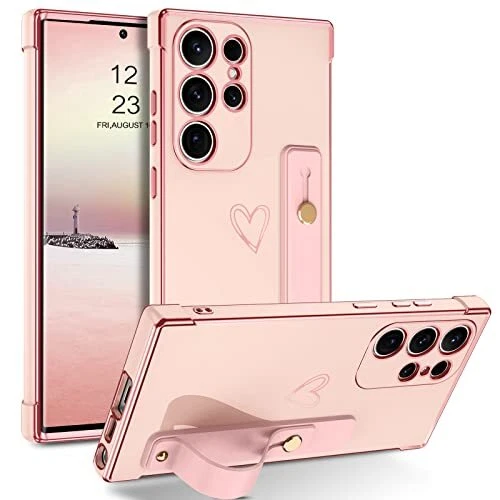 Funda Para Galaxy S23 Ultra Moda Lujo Shockproof Kickstand Oro Rosa Para  Mujer