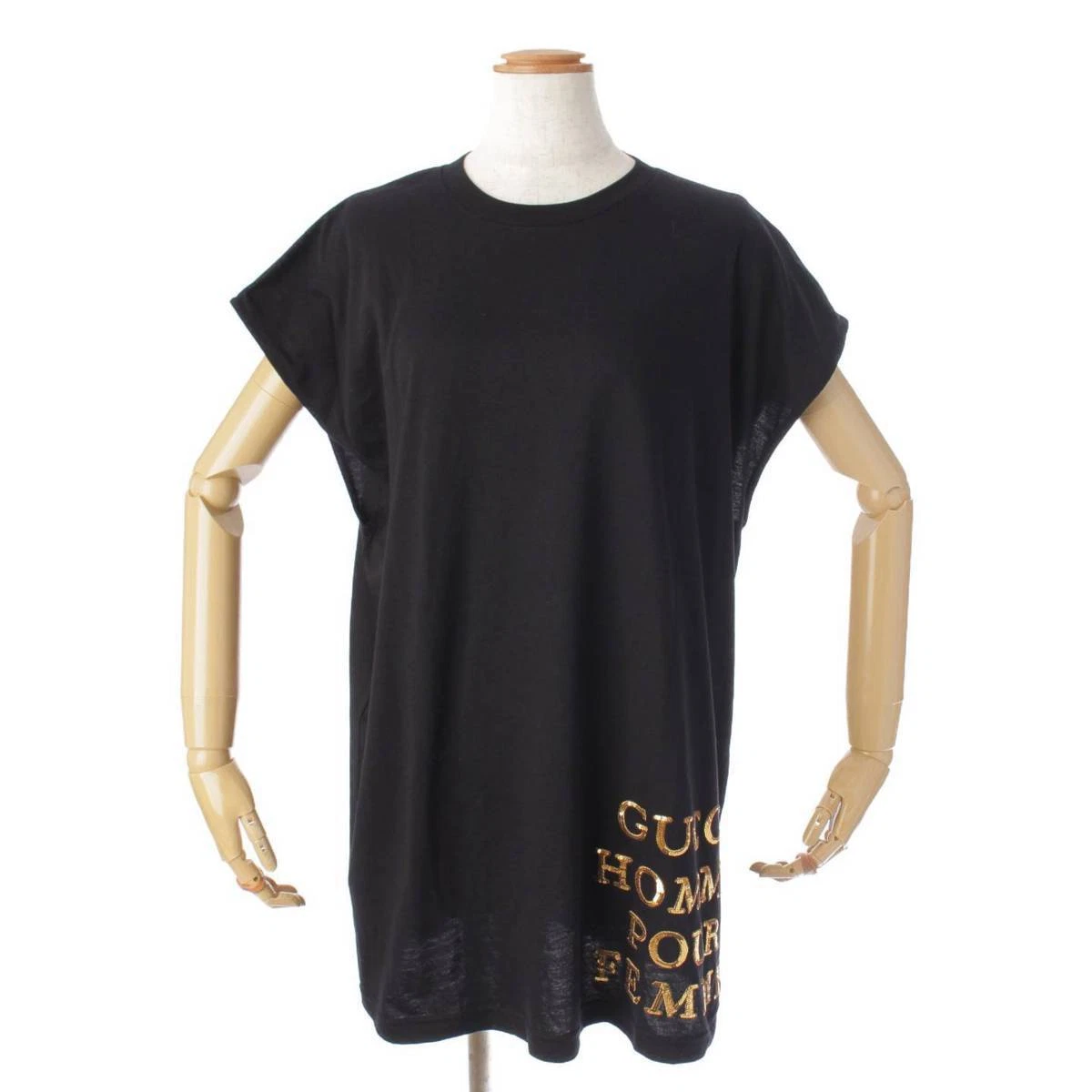 Auth Gucci 19SS Sequin Patch Oversized Cotton T shirt Tops Black
