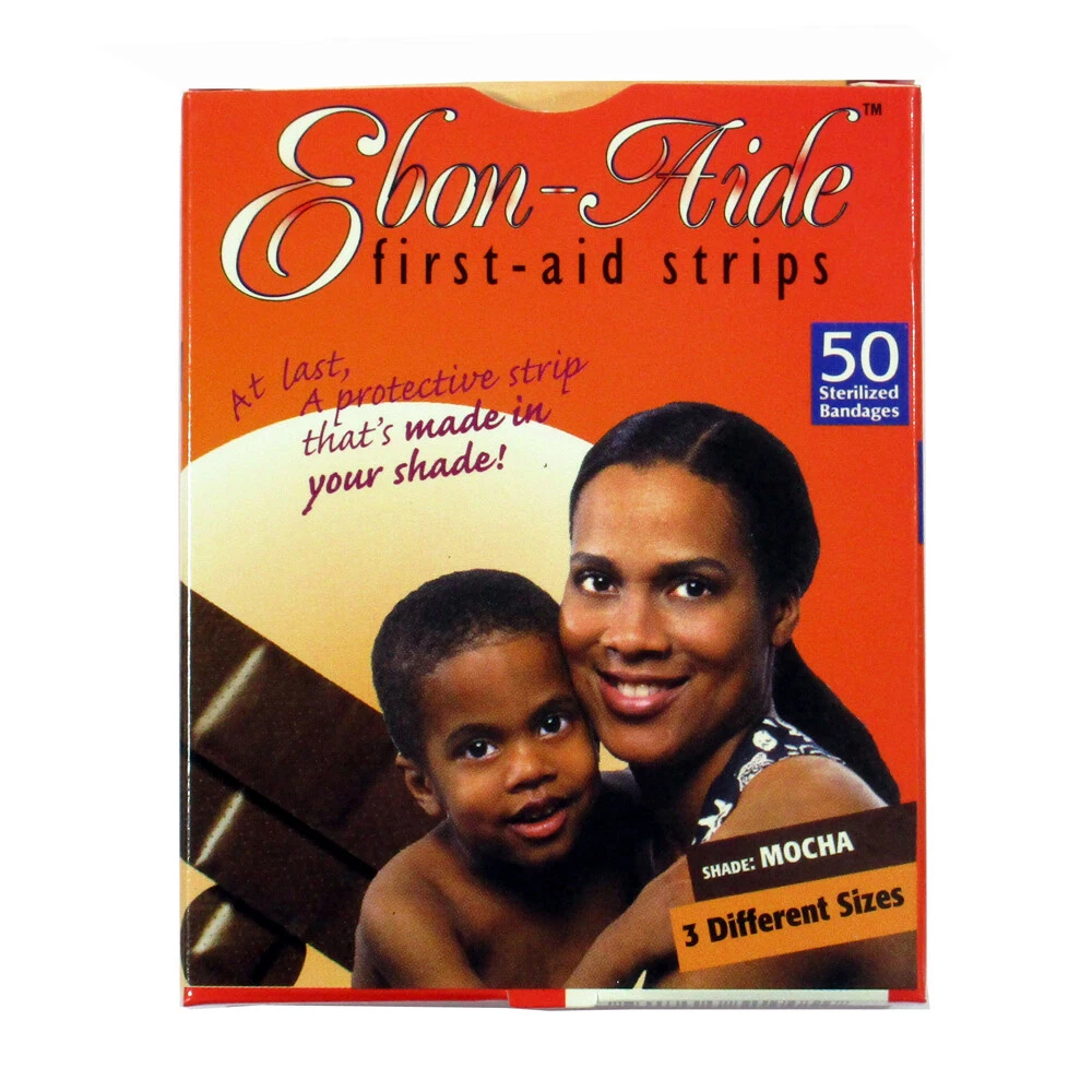 Ebon Aide First Aid Bandage Strips Shade Mocha Box of 50 3 Sizes Brown Bandaid