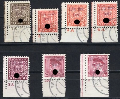Sudetenland Reichenberg Freimarken Mi. Nr. 12, 13 A, 15, 24; falsch gestempelt - Bild 1 von 2