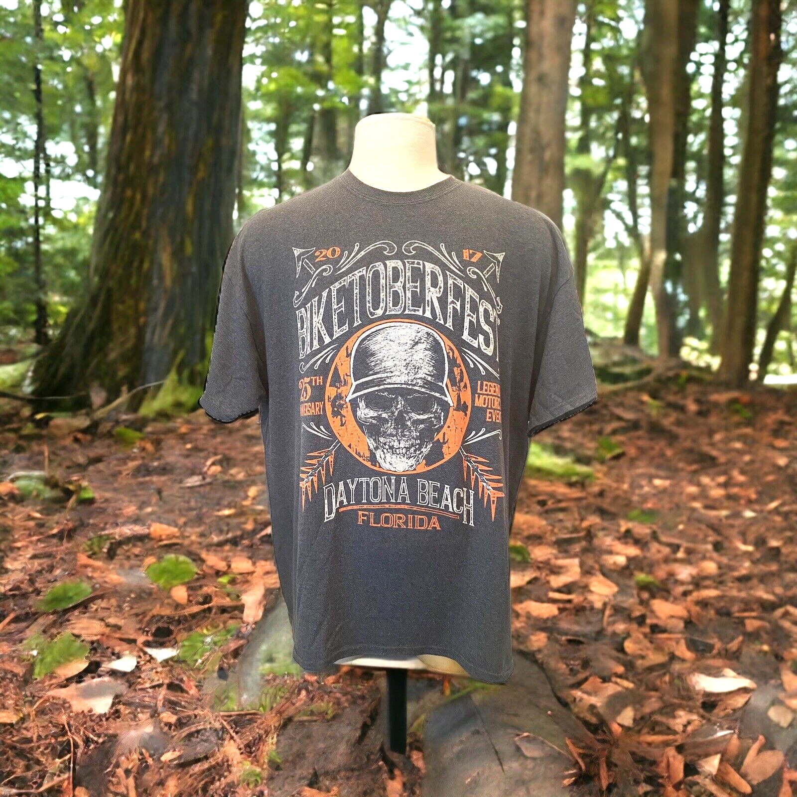 Mens 2XL 2017 Daytona Biketoberfest 25th Anniversary Skulls Gray T-Shirt