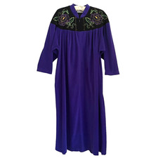 Vtg Vanity Fair Velour Quilted Long Robe M Purple Floral Housecoat Grannycore