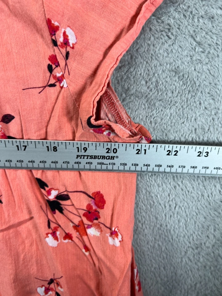 St Johns Bay Womens XL Tops Pink Floral Shirt Cotton Rayon Blouse Cap Sleeve - Image 4 of 4