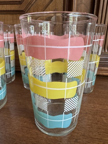 Set of 5 Vintage MCM Federal Glass Tumblers. Pink,Yellow,Blue - Picture 4 of 6