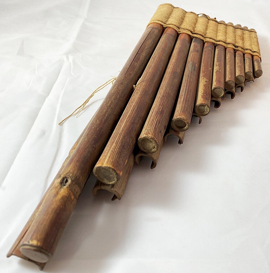 PreColumbian Inca Pan Pipe, Ancient Wood & Textile Threads Date