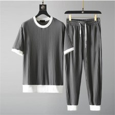 Mens Casual Outfit 2-Piece Set Short Sleeve T-Shirts and Pants Summer Set Sports