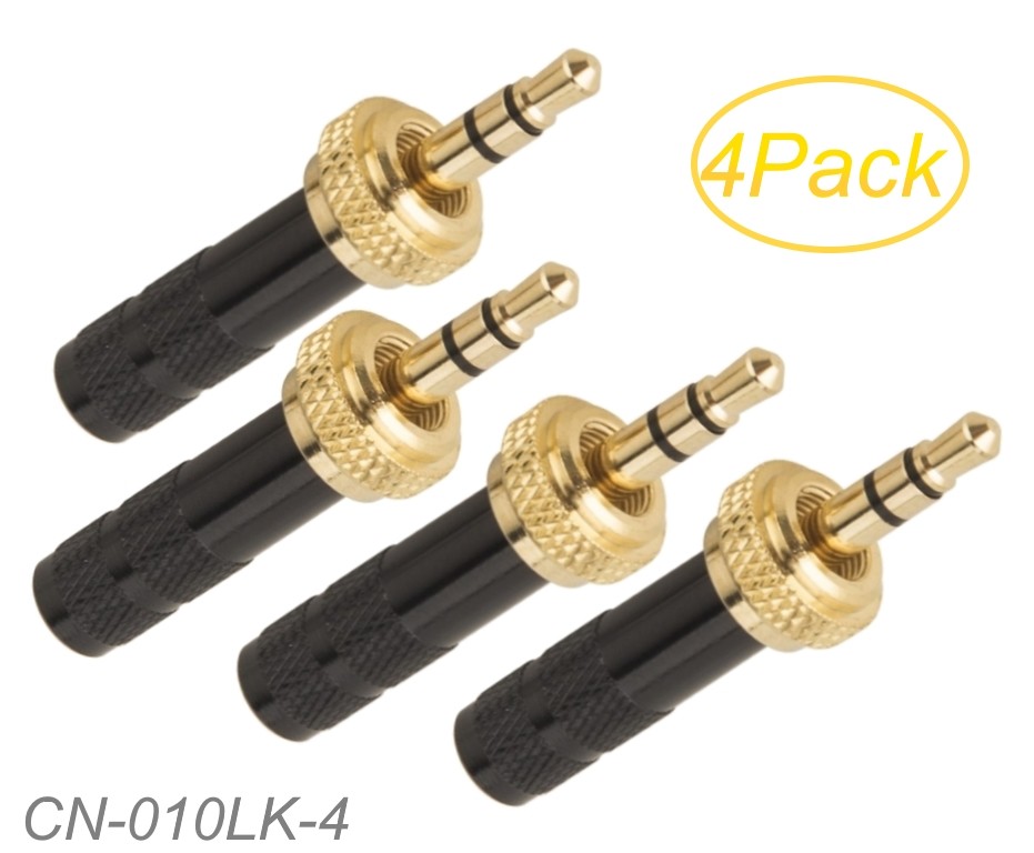 4-Pack 3.5mm (1/8") Stereo Thread Locking Gold Male Connectors for Sennheiser