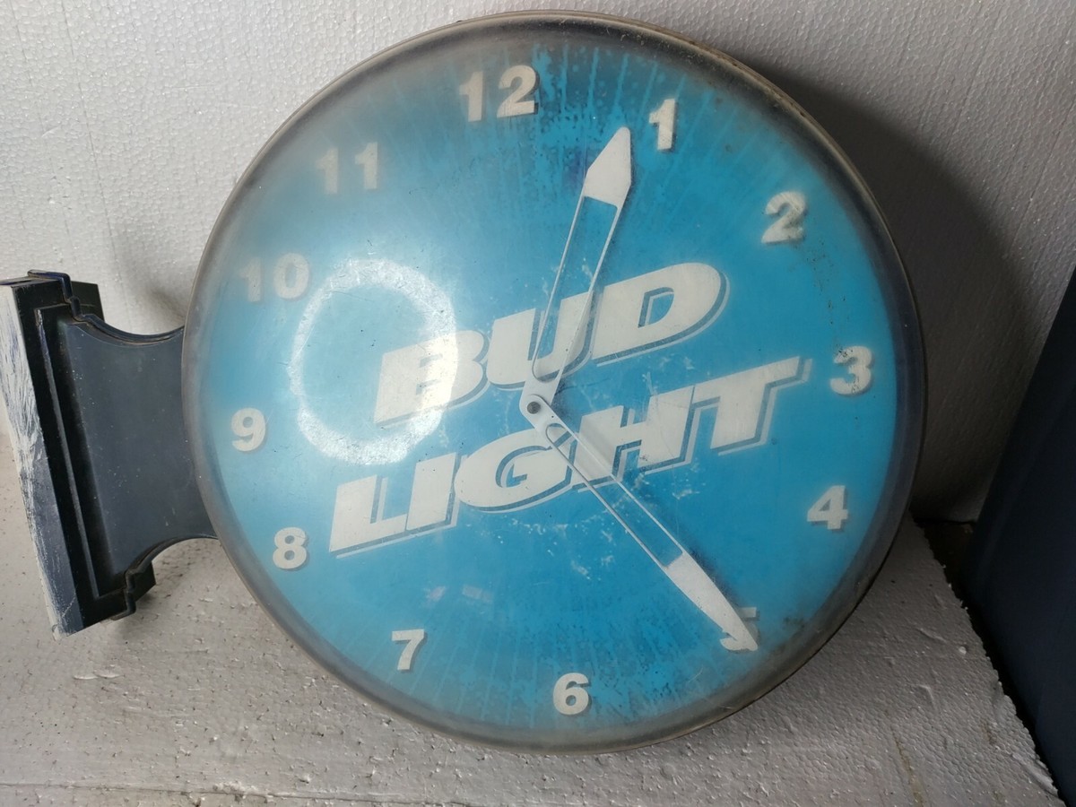 Vintage 1999 Budweiser Bud Light Clock Wall Hanger Sign Double