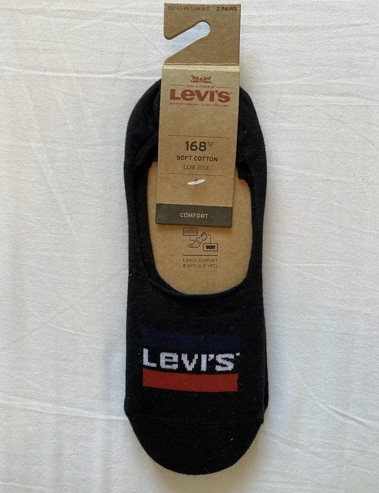 Levi 168SF Two Pairs Soft Cotton Low Rise Comfort Socks Size Uk 6-8 Black - Image 2 of 4